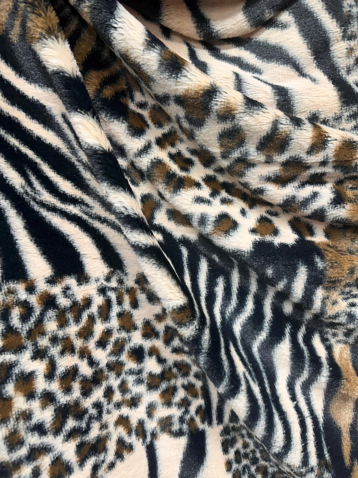 BROWN BLACK Animal Print Short Soft Faux Fake Fur Fabric (60 in.) Sold By The Yard