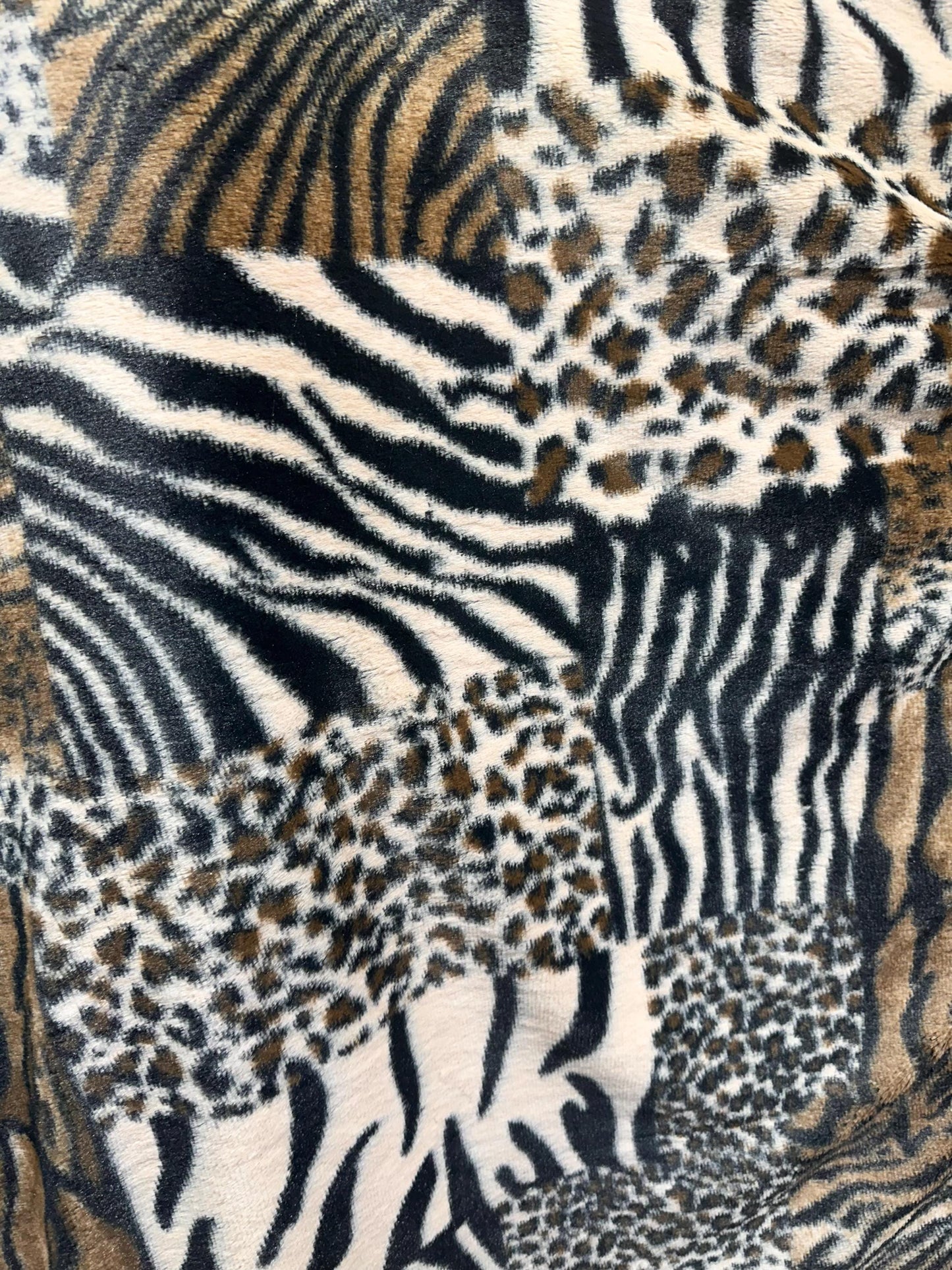 BROWN BLACK Animal Print Short Soft Faux Fake Fur Fabric (60 in.) Sold By The Yard