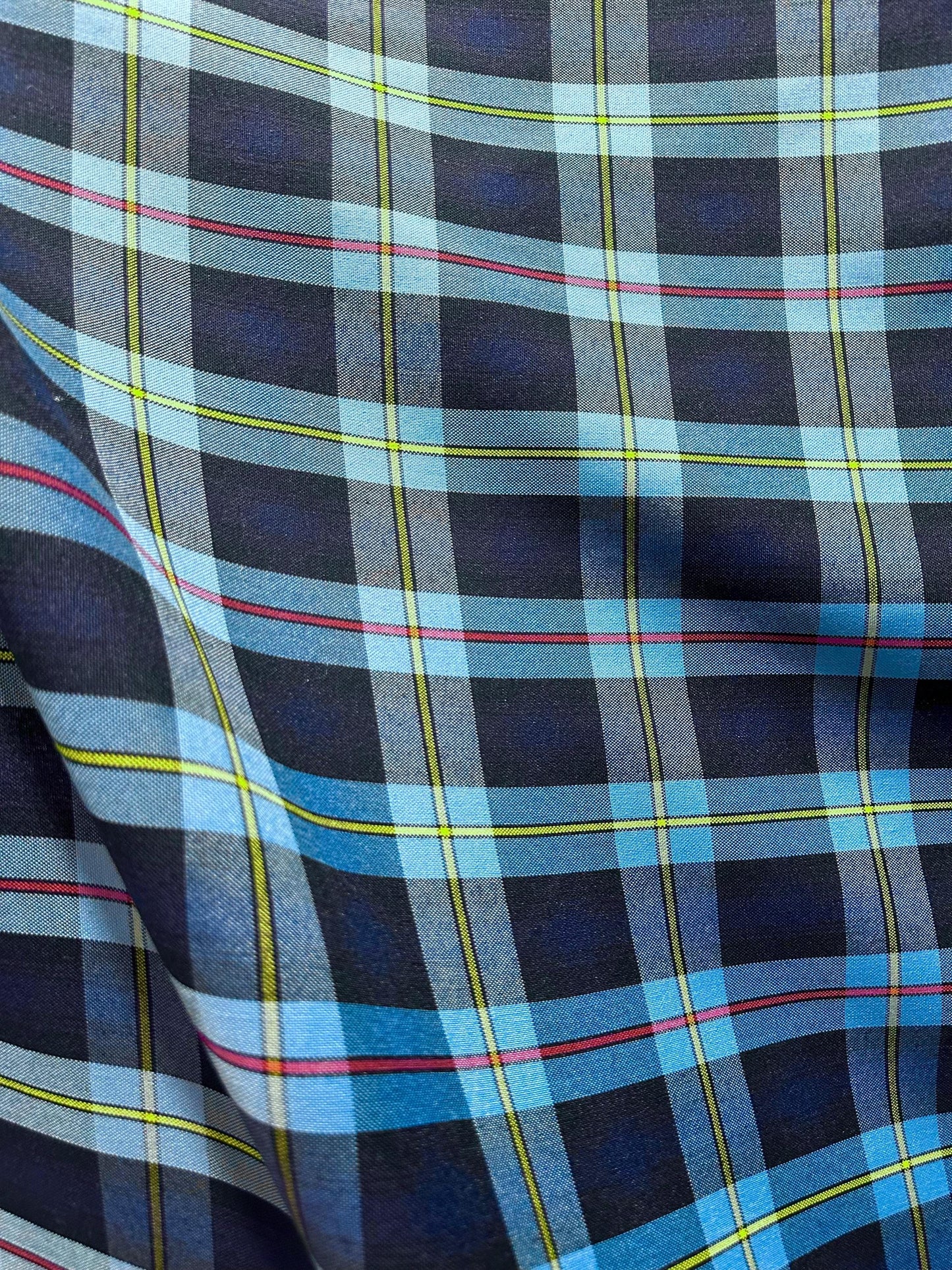 BLUE RED YELLOW Plaid Poly Cotton Uniform Poplin Fabric (60 in.) Sold By The Yard