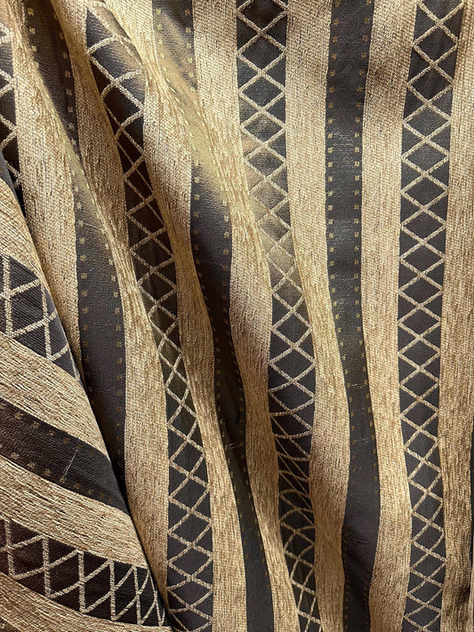 BEIGE BROWN Striped Diamond Chenille Upholstery Brocade Fabric (54 in.) Sold By The Yard