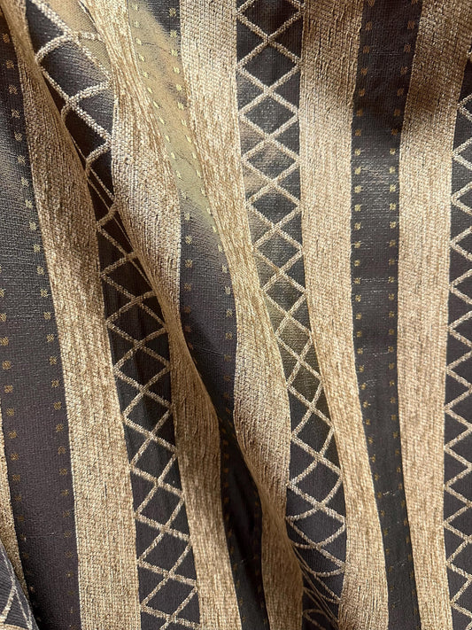 BEIGE BROWN Striped Diamond Chenille Upholstery Brocade Fabric (54 in.) Sold By The Yard