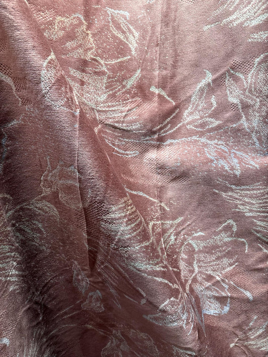 ROSE PINK IVORY Floral Chenille Upholstery Velvet Fabric (54 in.) Sold By The Yard