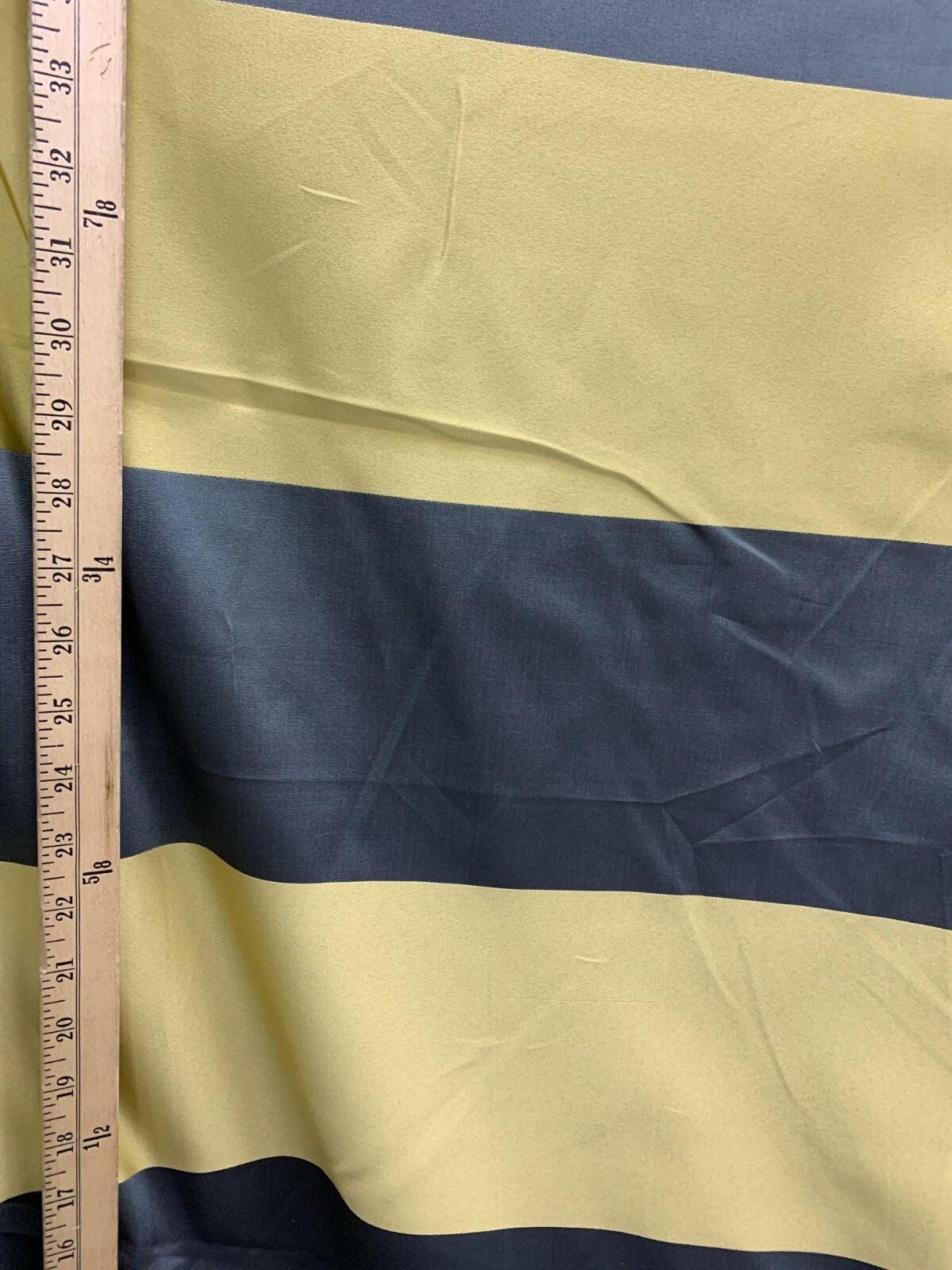 Light Gold Dark Teal Striped Brocade Upholstery Drapery Fabric (54 in.) Sold By The Yard