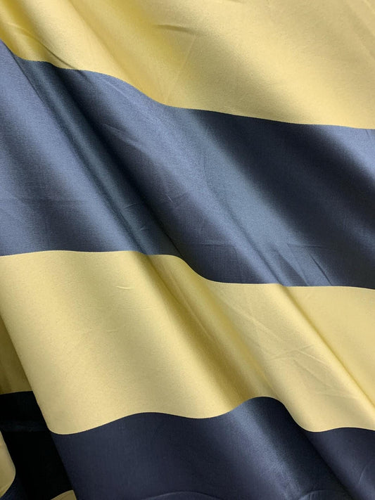 Light Gold Dark Teal Striped Brocade Upholstery Drapery Fabric (54 in.) Sold By The Yard