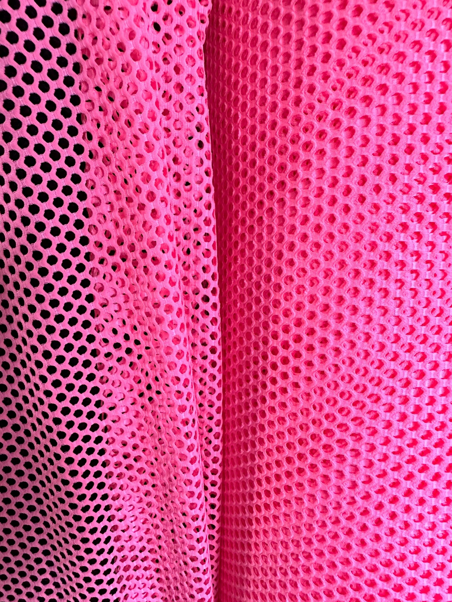 BRIGHT PINK Fishnet Mesh Small Hole Stretch Spandex Fabric (60 in.) Sold By The Yard
