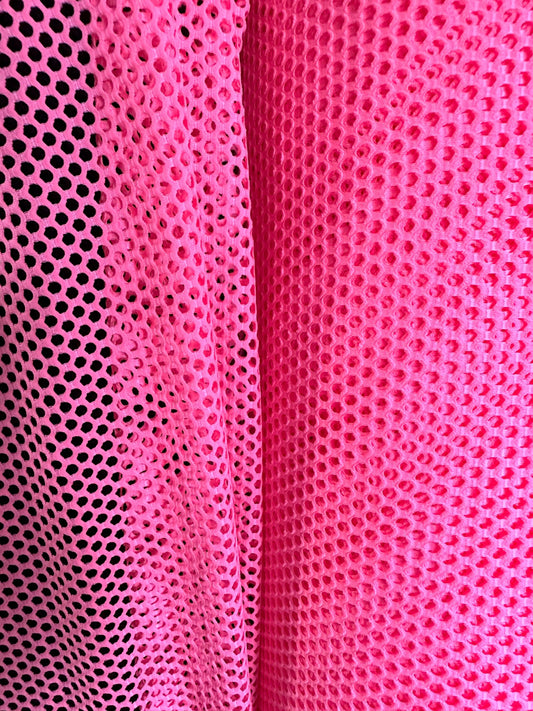 BRIGHT PINK Fishnet Mesh Small Hole Stretch Spandex Fabric (60 in.) Sold By The Yard