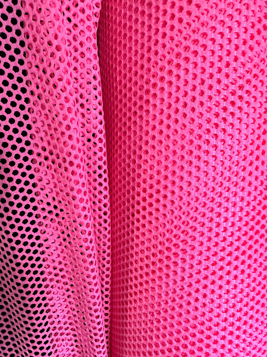 BRIGHT PINK Fishnet Mesh Small Hole Stretch Spandex Fabric (60 in.) Sold By The Yard