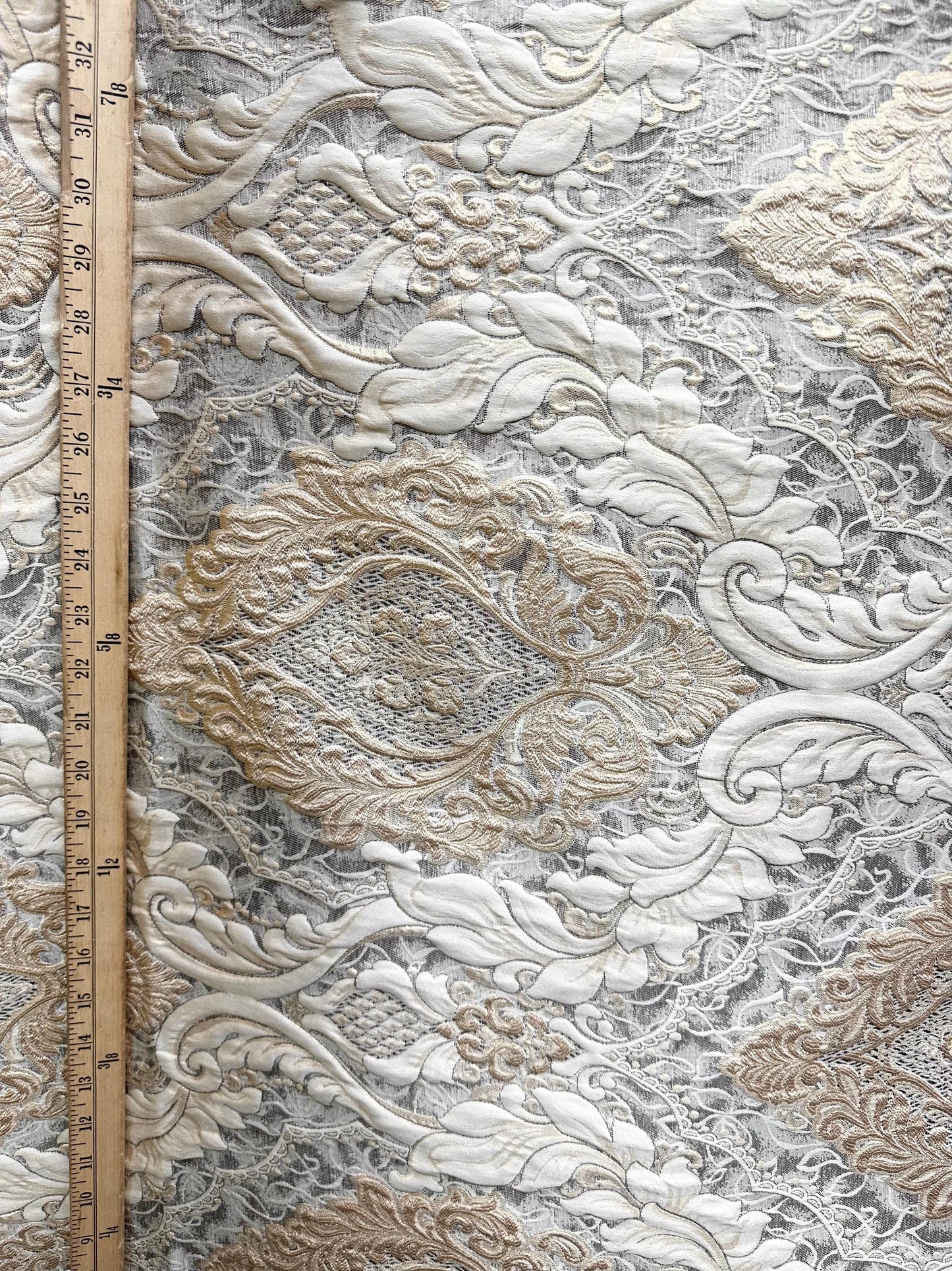 IVORY GOLD BROWN Damask Brocade Upholstery Drapery Fabric (110 in.) Sold By The Yard