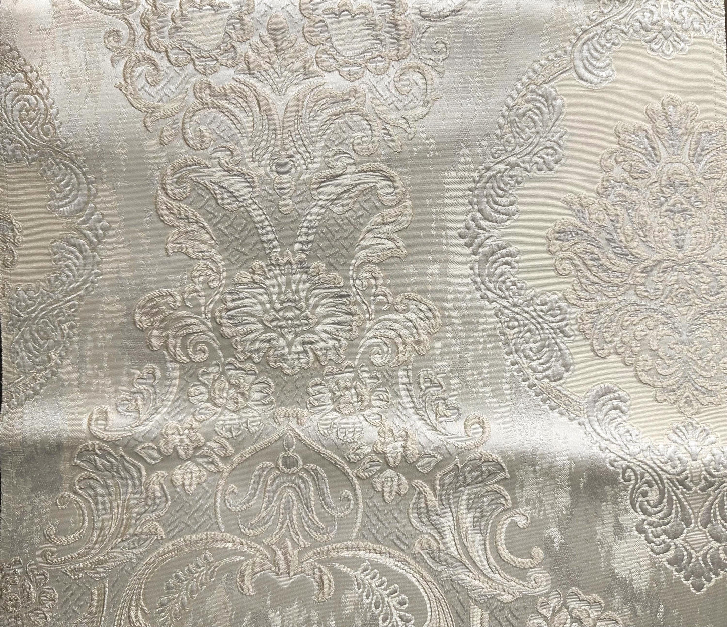 OFF WHITE Damask Brocade Upholstery Drapery Fabric (110 in.) Sold By The Yard