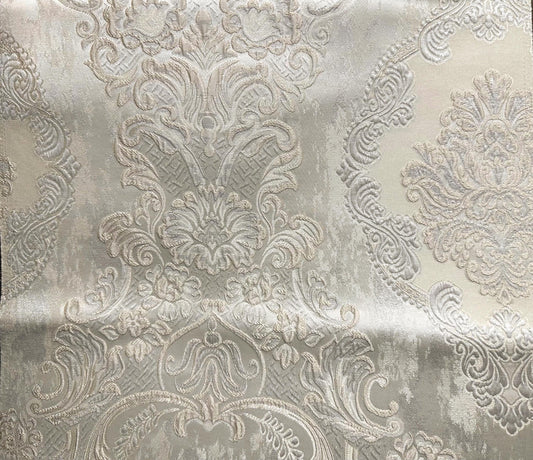OFF WHITE Damask Brocade Upholstery Drapery Fabric (110 in.) Sold By The Yard