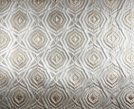 IVORY GOLD Raised Geometric Brocade Upholstery Drapery Fabric (110 in.) Sold By The Yard