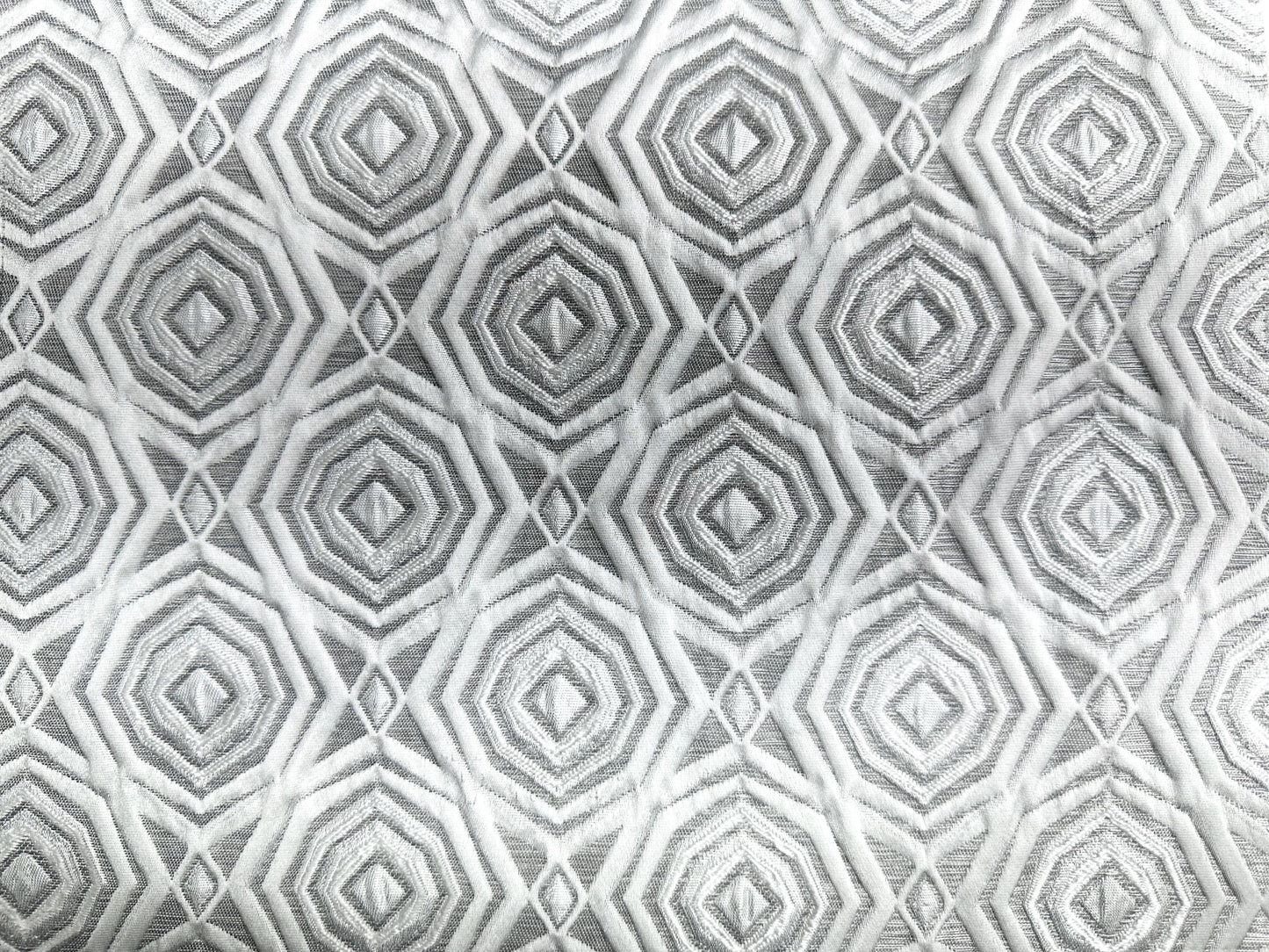GREY SILVER Raised Geometric Brocade Upholstery Drapery Fabric (110 in.) Sold By The Yard