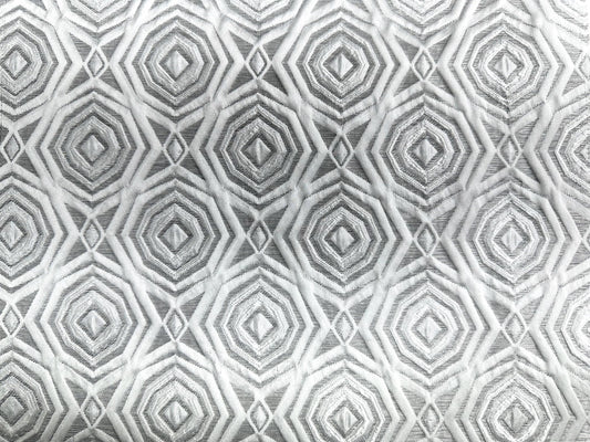GREY SILVER Raised Geometric Brocade Upholstery Drapery Fabric (110 in.) Sold By The Yard