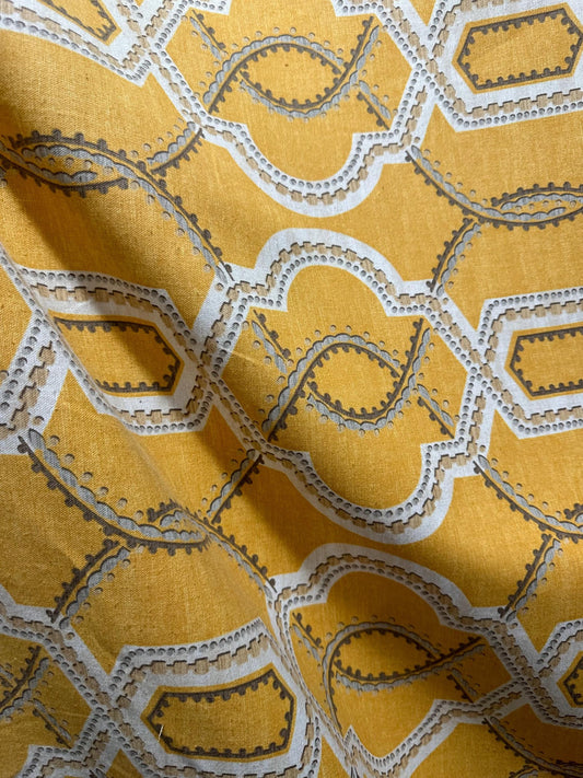 GOLD WHITE Printed Upholstery Drapery Cotton Fabric (54 in.) Sold By The Yard