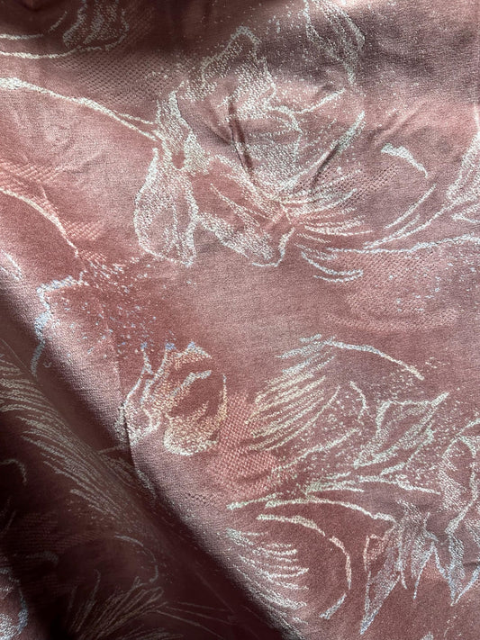 ROSE PINK IVORY Floral Chenille Upholstery Velvet Fabric (54 in.) Sold By The Yard