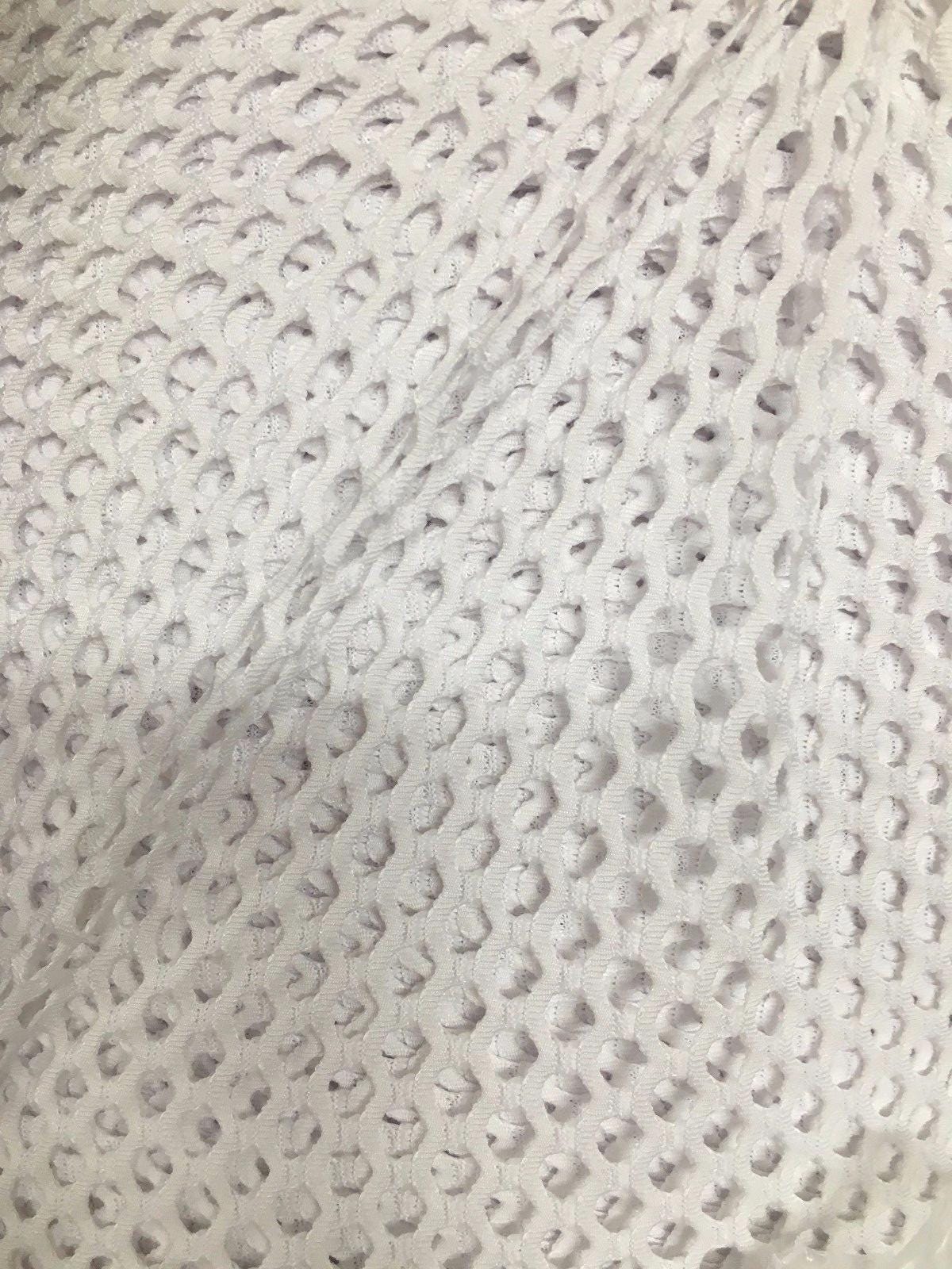 WHITE Fishnet Mesh Small Hole Stretch Spandex Fabric (60 in.) Sold By The Yard