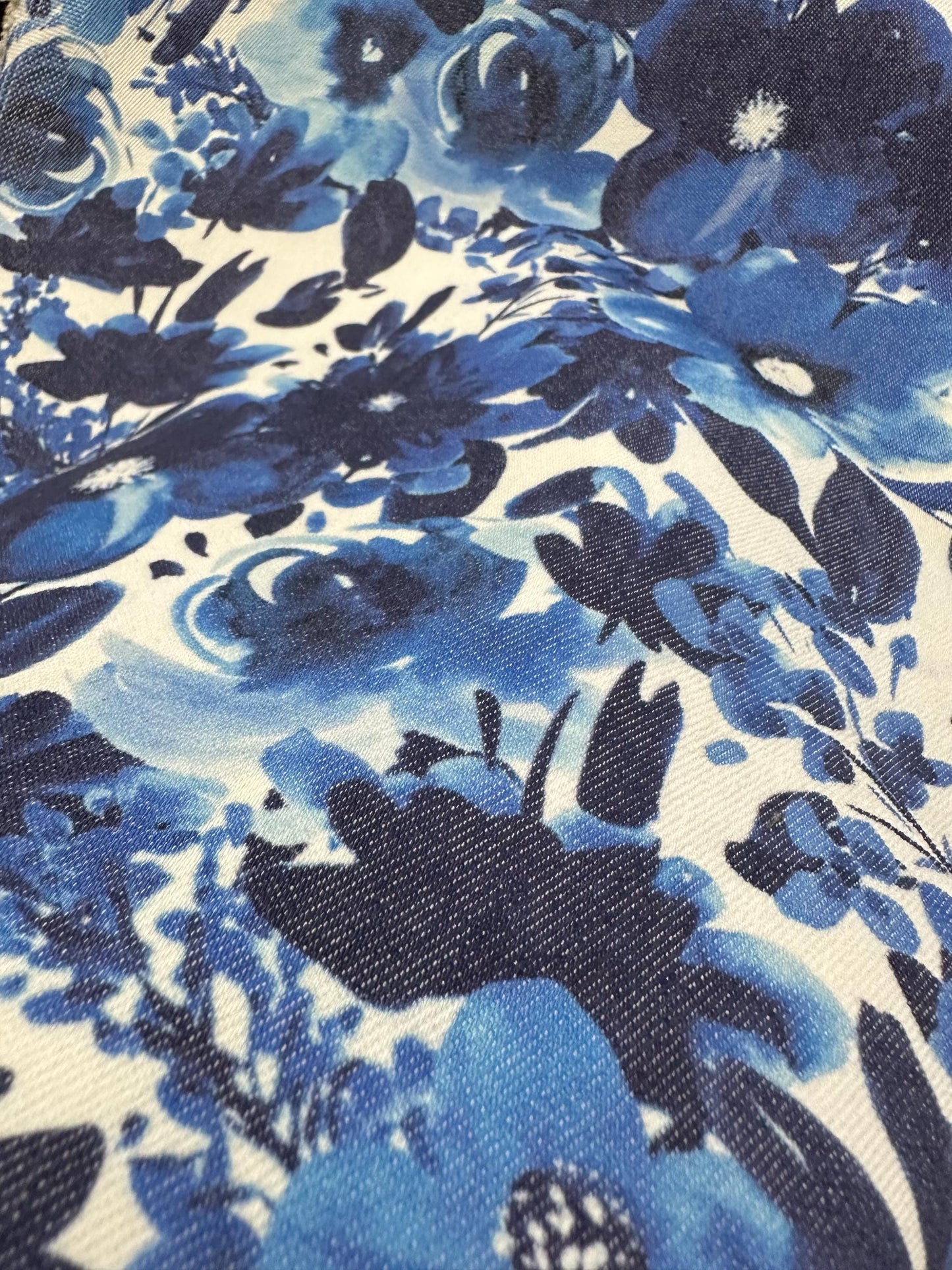 BLUE WHITE Floral Print One Way Stretch Cotton Fabric (60 in.) Sold By The Yard
