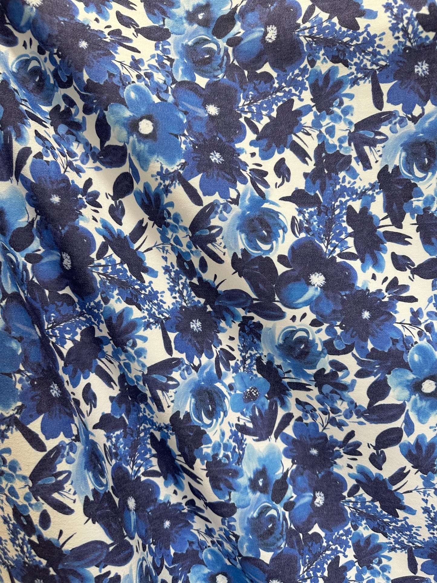 BLUE WHITE Floral Print One Way Stretch Cotton Fabric (60 in.) Sold By The Yard