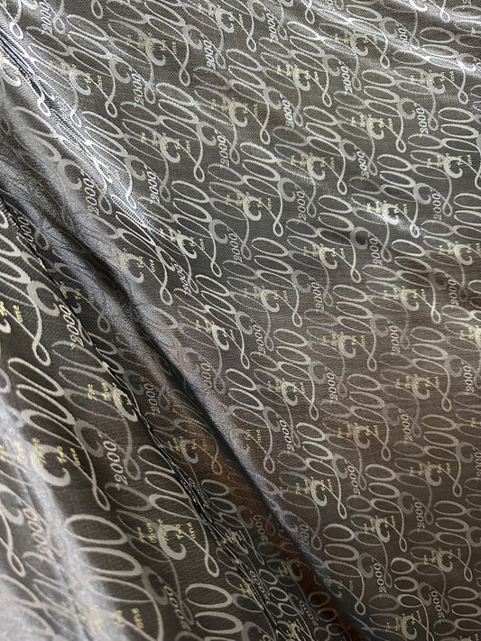 BLACK SILVER "2000" Text Brocade Fabric (60 in.) Sold By The Yard