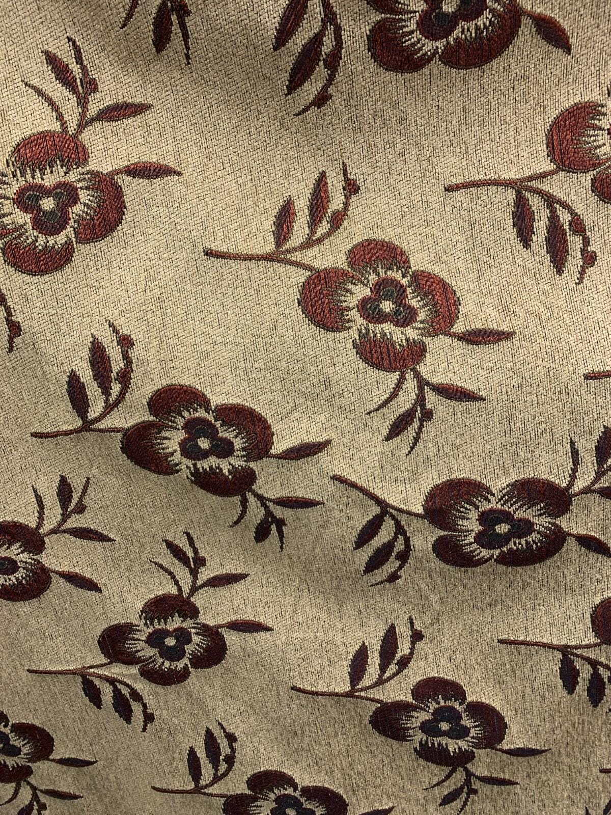 BEIGE COPPER Floral Chenille Upholstery Fabric (54 in.) Sold By The Yard