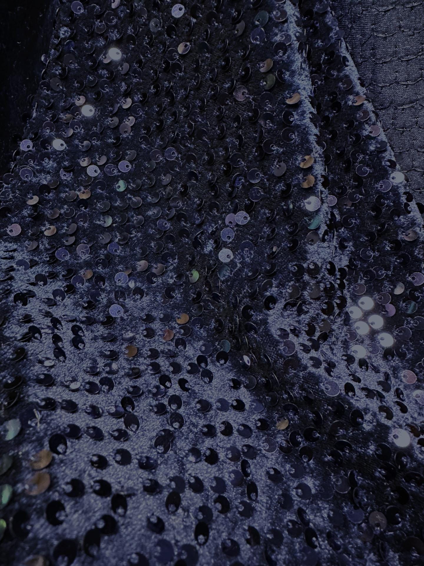 NAVY BLUE Sequins Stretch Velvet Fabric (58 in.) Sold By The Yard