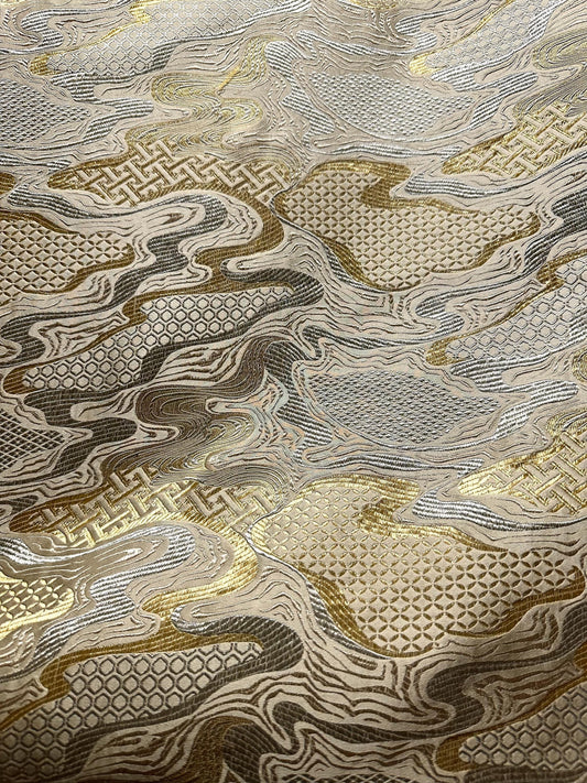 Light Gold Abstract Silk Brocade Fabric (30 in.) Sold By The Yard