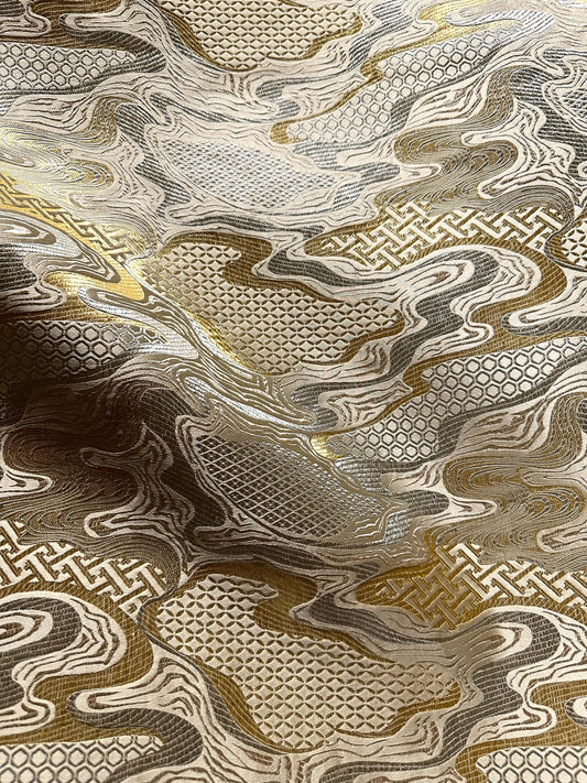 Light Gold Abstract Silk Brocade Fabric (30 in.) Sold By The Yard