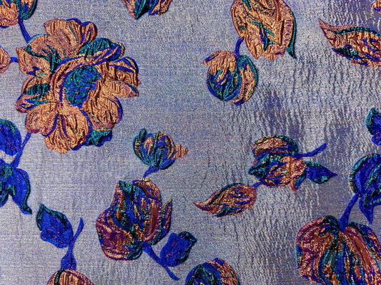 BLUE ORANGE Floral Brocade Fabric (60 in.) Sold By The Yard