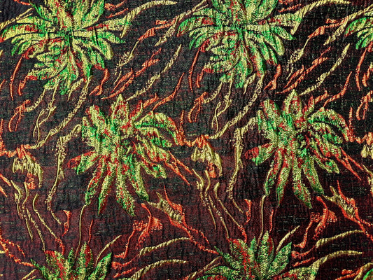 BLACK ORANGE GOLD Floral Brocade Fabric (60 in.) Sold By The Yard