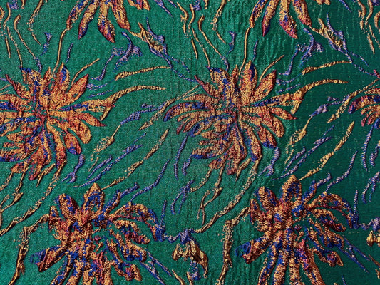 GREEN ORANGE Floral Brocade Fabric (60 in.) Sold By The Yard