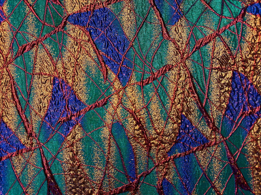 GREEN BLUE ORANGE Multicolor Metallic Brocade Fabric (60 in.) Sold By The Yard