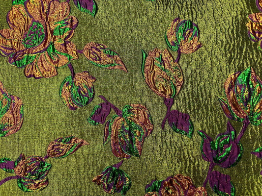 GREEN PURPLE Multicolor Floral Brocade Fabric (60 in.) Sold By The Yard