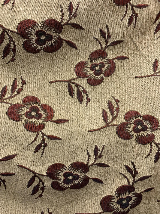 BEIGE COPPER Floral Chenille Upholstery Fabric (54 in.) Sold By The Yard