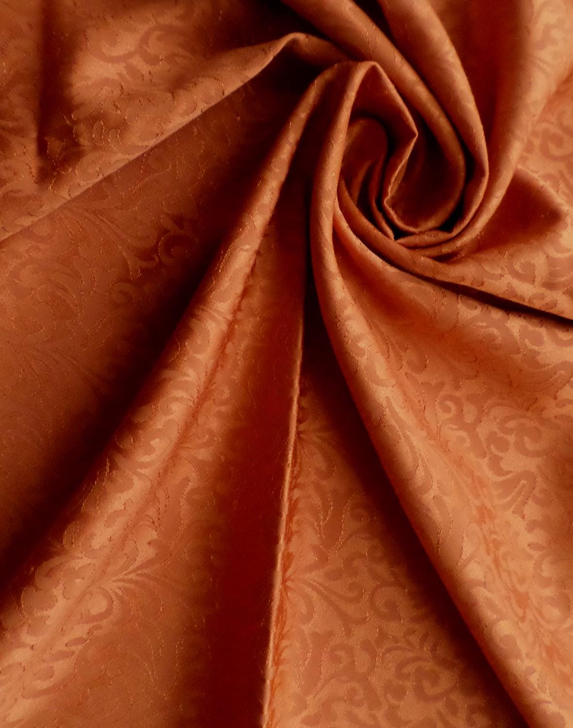 COPPER ORANGE Floral Brocade Fabric (60 in.) Sold By The Yard