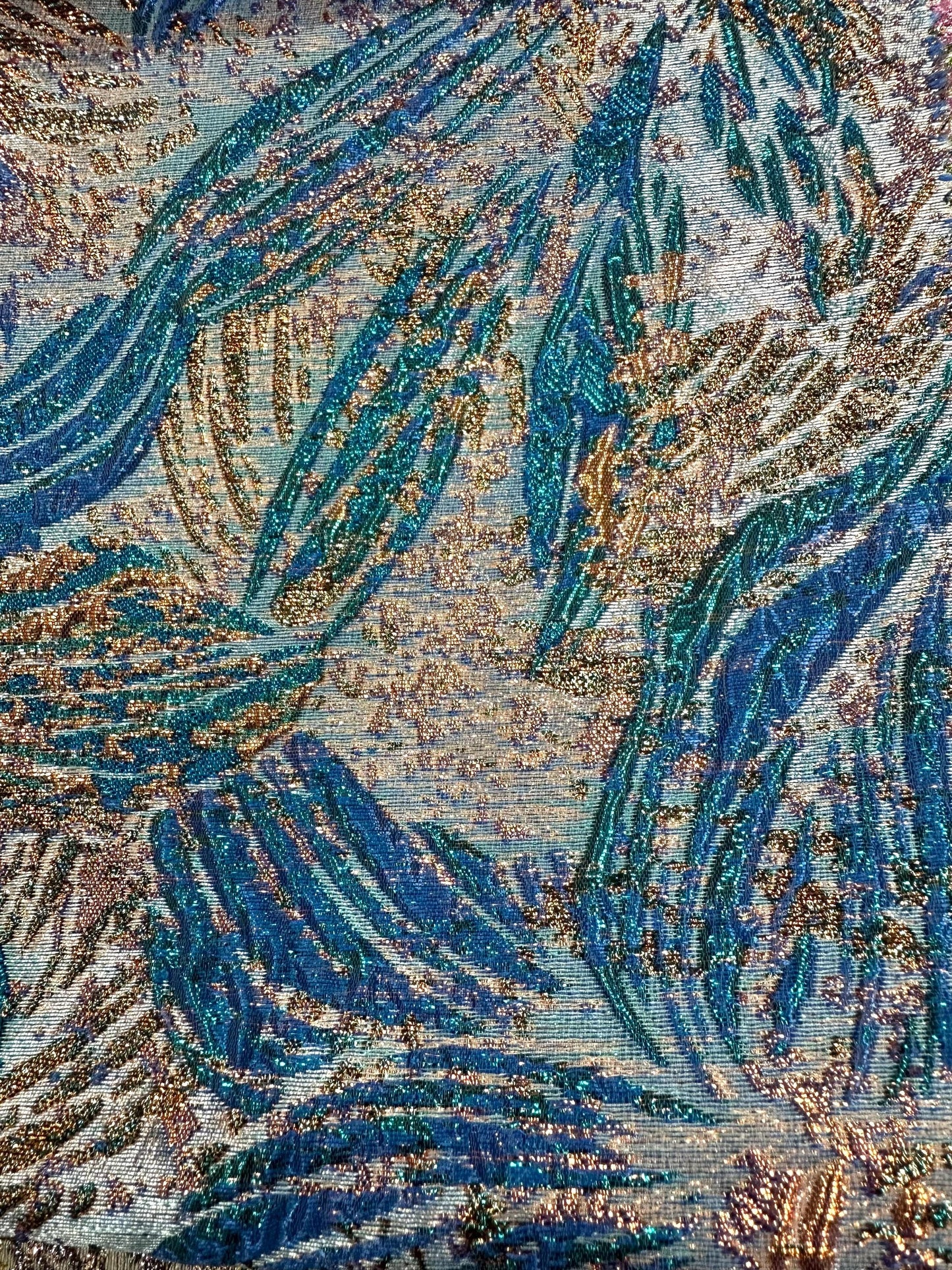 TURQUOISE BLUE MULTICOLOR Floral Metallic Brocade Fabric (60 in.) Sold By The Yard