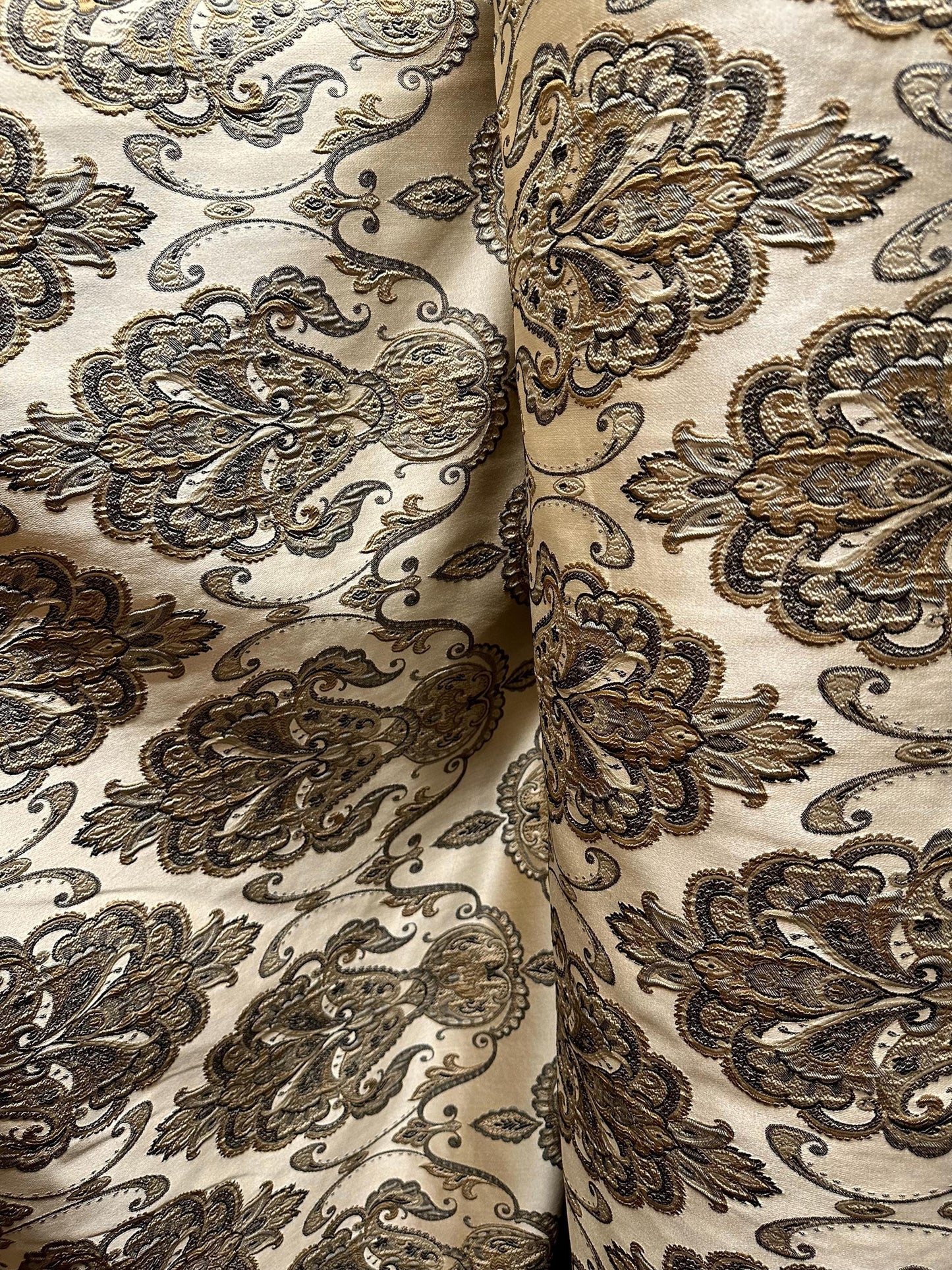 GOLD BLACK Damask Brocade Upholstery Drapery Fabric (110 in.) Sold By The Yard