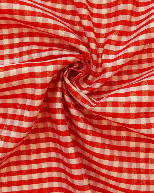 RED WHITE GOLD Metallic Checkered Plaid Taffeta Fabric (60 in.) Sold By The Yard
