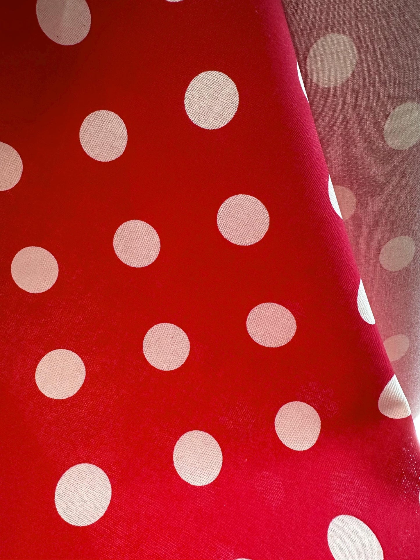 Red White Large Polka Dot 100% Cotton Fabric (45 in.) Sold By The Yard