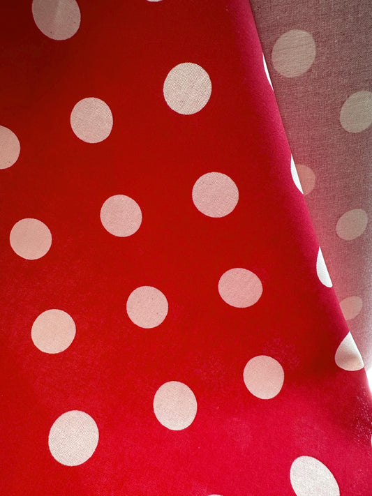 Red White Large Polka Dot 100% Cotton Fabric (45 in.) Sold By The Yard