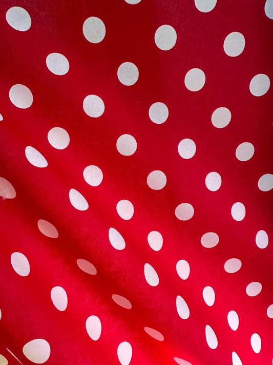 Red White Large Polka Dot 100% Cotton Fabric (45 in.) Sold By The Yard