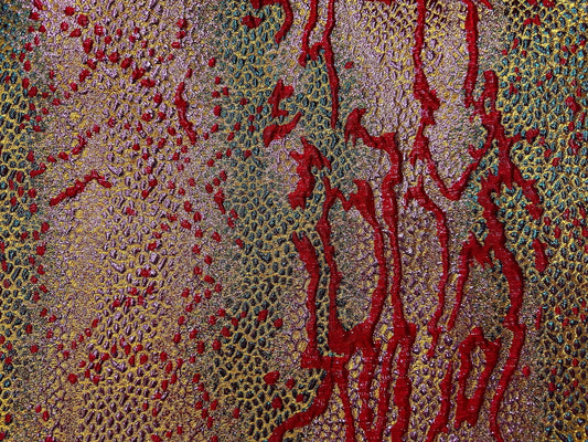 RED Multicolor Reptile Pattern Metallic Brocade Fabric (60 in.) Sold By The Yard