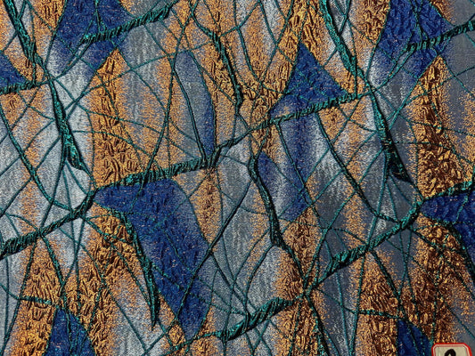 BLUE ORANGE Multicolor Metallic Brocade Fabric (60 in.) Sold By The Yard