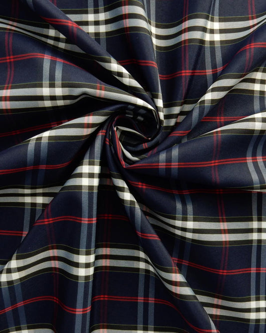 Navy White Red Tartan Plaid Taffeta Fabric (60 in.) Sold By The Yard