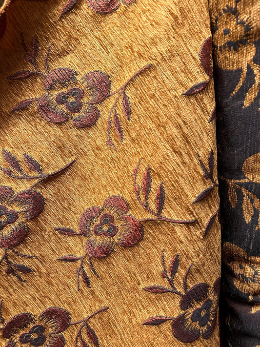 COPPER BROWN Floral Chenille Upholstery Fabric (54 in.) Sold By The Yard