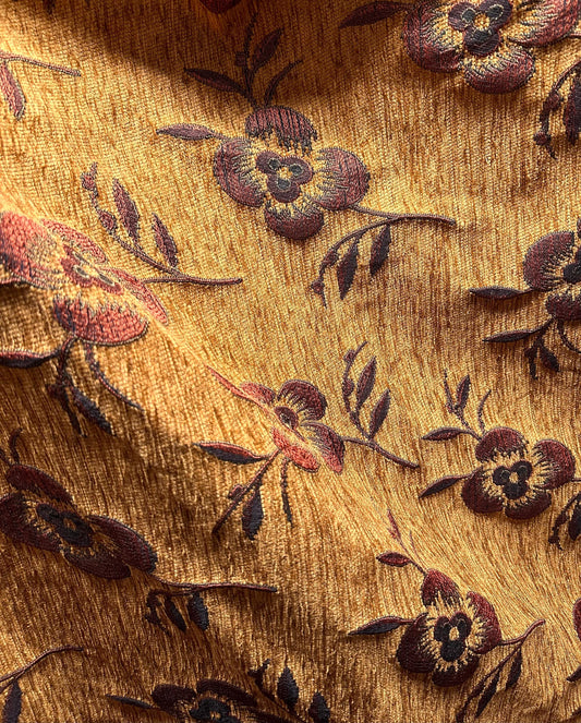 COPPER BROWN Floral Chenille Upholstery Fabric (54 in.) Sold By The Yard