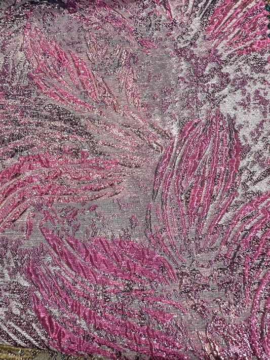 FUCHSIA PINK Floral Metallic Brocade Fabric (60 in.) Sold By The Yard