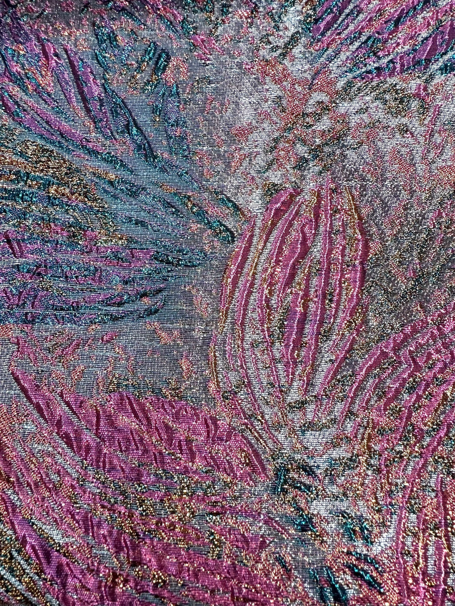 FUCHSIA PINK BLUE Floral Metallic Brocade Fabric (60 in.) Sold By The Yard