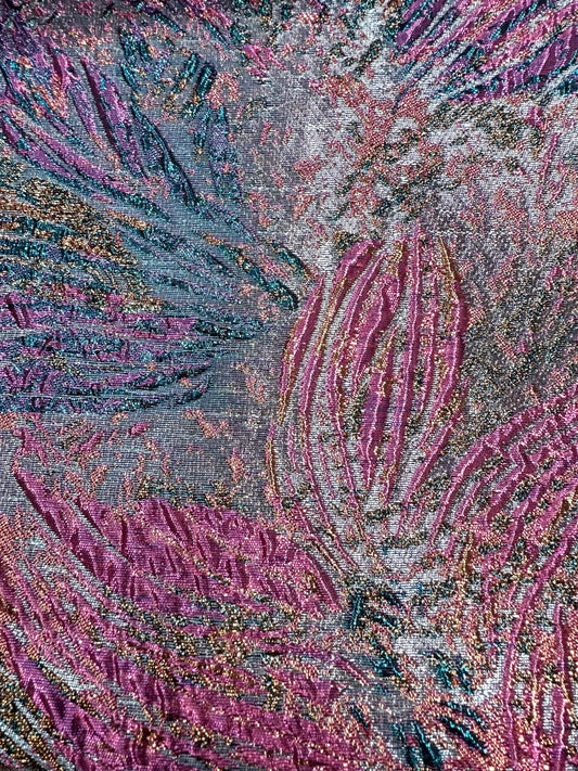 FUCHSIA PINK BLUE Floral Metallic Brocade Fabric (60 in.) Sold By The Yard