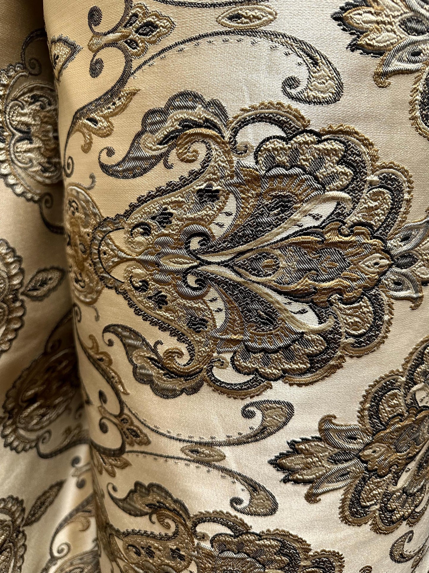 GOLD BLACK Damask Brocade Upholstery Drapery Fabric (110 in.) Sold By The Yard