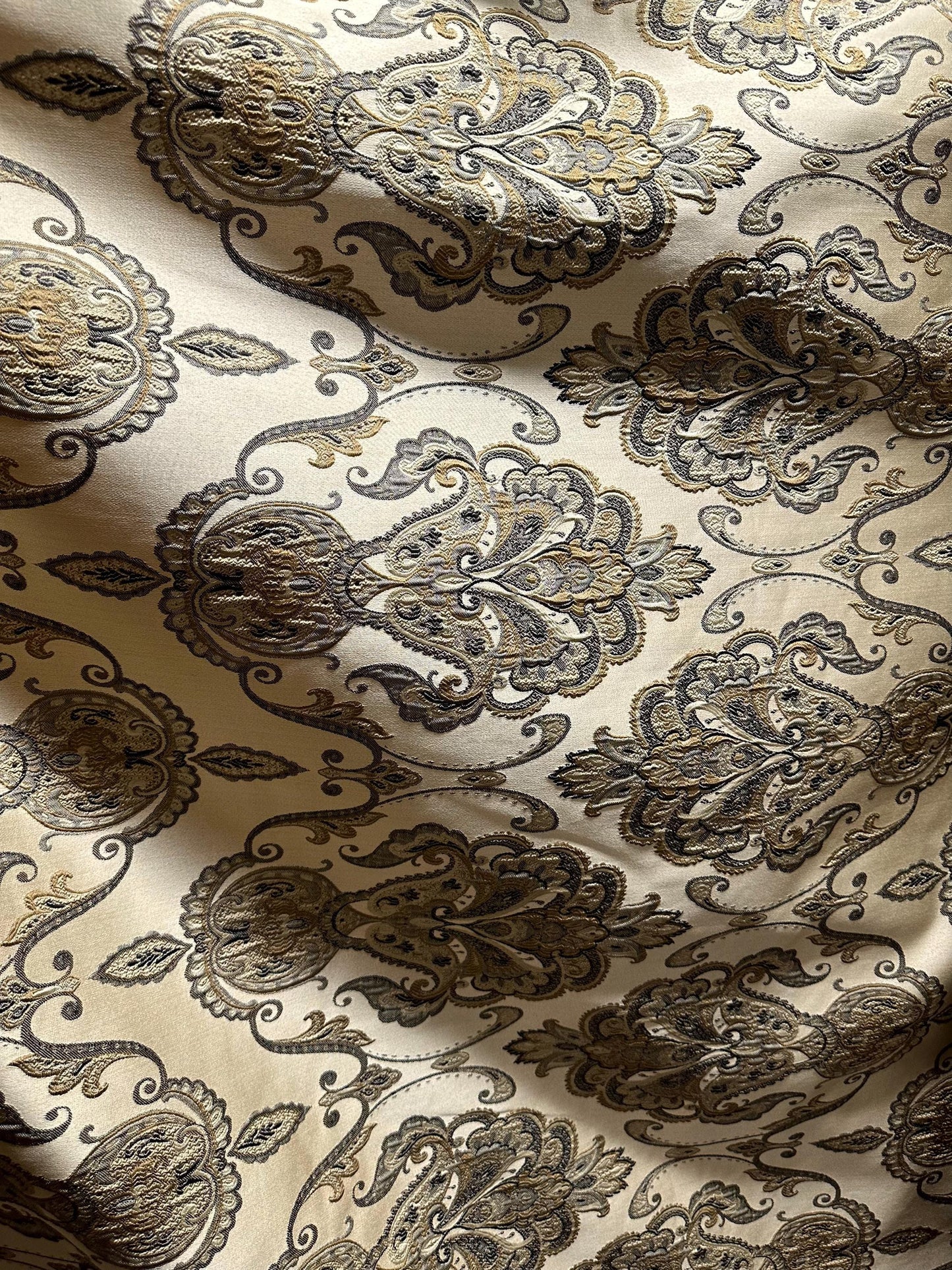 GOLD BLACK Damask Brocade Upholstery Drapery Fabric (110 in.) Sold By The Yard